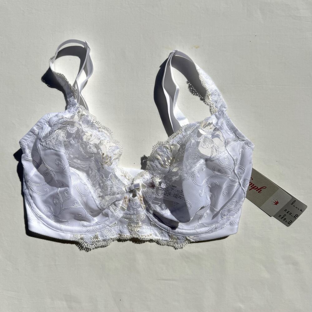 Triumph Modern Bloom Underwire Unlined Bra US 32DDD White Lace Embroidery